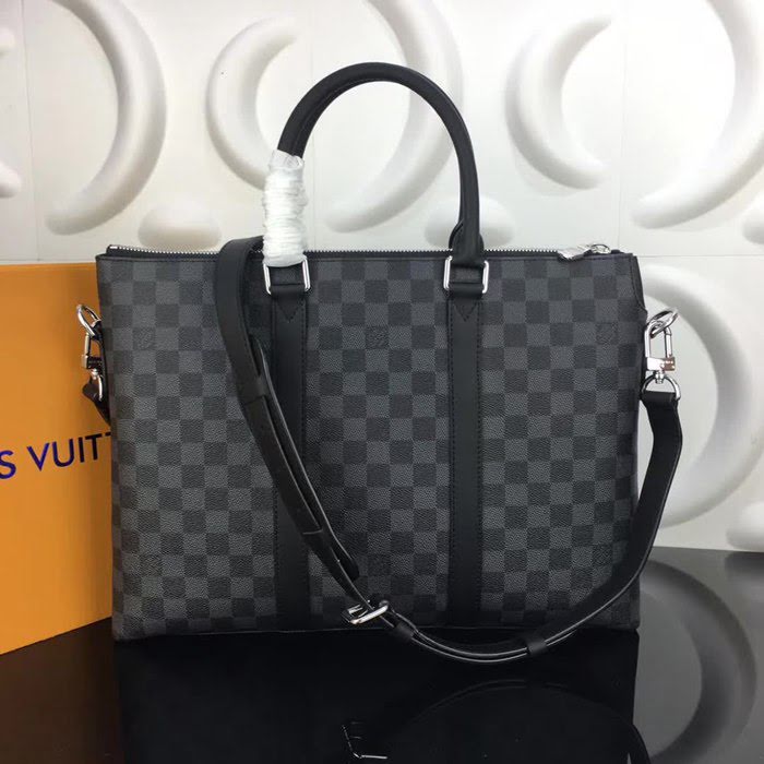 路易威登LV頂級原單 N40024 Anton公事包 Damier Graphite塗層帆布 牛皮鑲飾 YDH1788